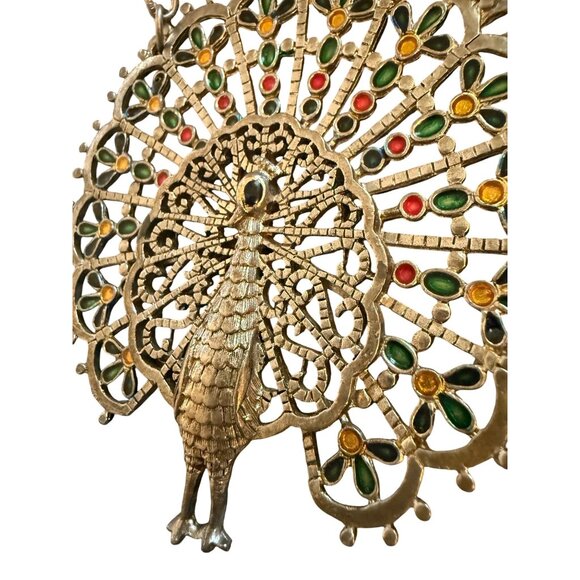 Vintage Gold Peacock Pendant Necklace With Enamel Detailing & Chain - Picture 2 of 9